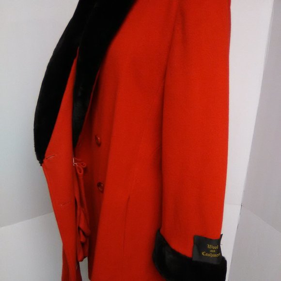 Randi Edwards Women's Wool & Cashmere Jacket Color Red / Black Faux Fur Size 14 - Picture 4 of 13